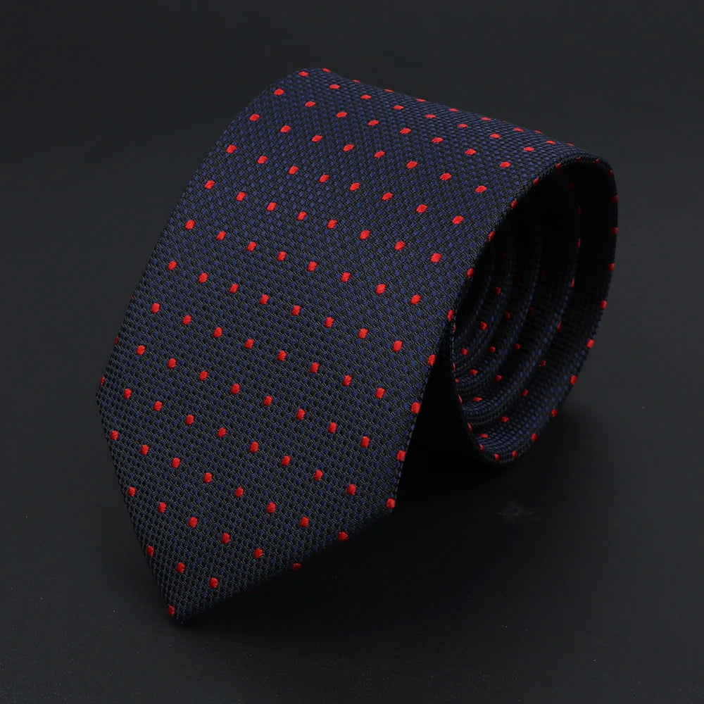 Herren Jacquard-Krawatte mit Punkten & Streifen – Klassische Polyester-Krawatte | Weiche Cravate in Blau, Schwarz, Rot & Rosa für Business & Alltag Kaufschwan® Dunkelblau mit roten Punkten