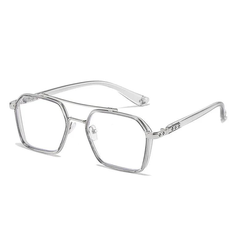NEW Double Bridge Square Anti-blue Light Glasses Women Men Vintage Transparent Computer Glasses Oversize Frame Eyeglasses Kaufschwan® Klares Silber