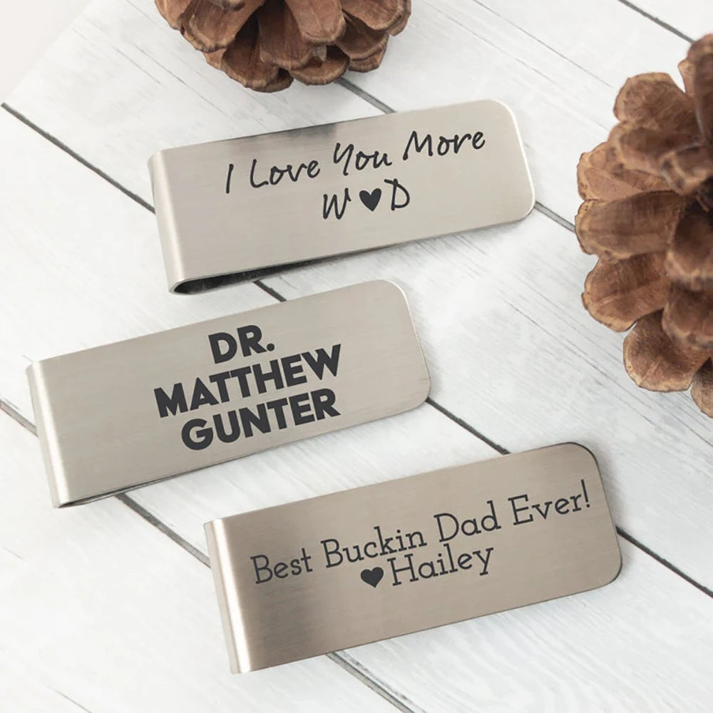 Personalisierter Geldclip – Mit Gravur von Name oder Logo | Metall-Kartenhalter & Portemonnaie-Clip für Herren | Weihnachts- & Familiengeschenk