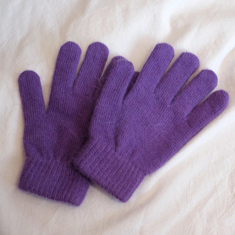 Bunte Strickhandschuhe – Damen Winter Fäustlinge mit Fell | Flauschige Warme Handschuhe für Frauen & Mädchen Kaufschwan® Lila Einheitsgröße
