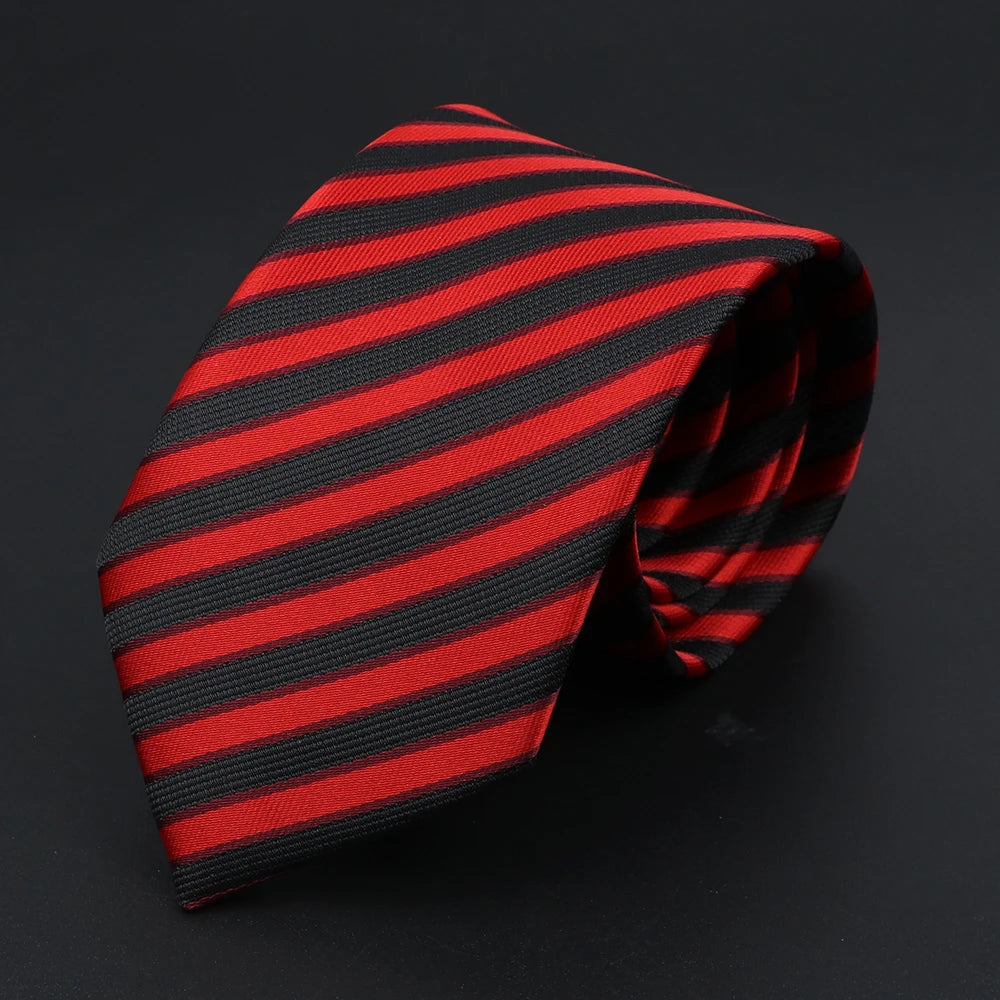 Herren Jacquard-Krawatte mit Punkten & Streifen – Klassische Polyester-Krawatte | Weiche Cravate in Blau, Schwarz, Rot & Rosa für Business & Alltag Kaufschwan® Rot mit schwarzen Streifen