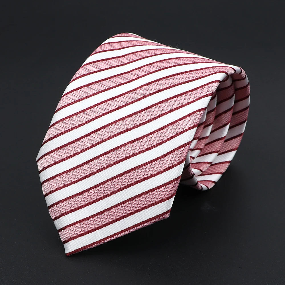Herren Jacquard-Krawatte mit Punkten & Streifen – Klassische Polyester-Krawatte | Weiche Cravate in Blau, Schwarz, Rot & Rosa für Business & Alltag Kaufschwan® Hellrot mit weißen Streifen