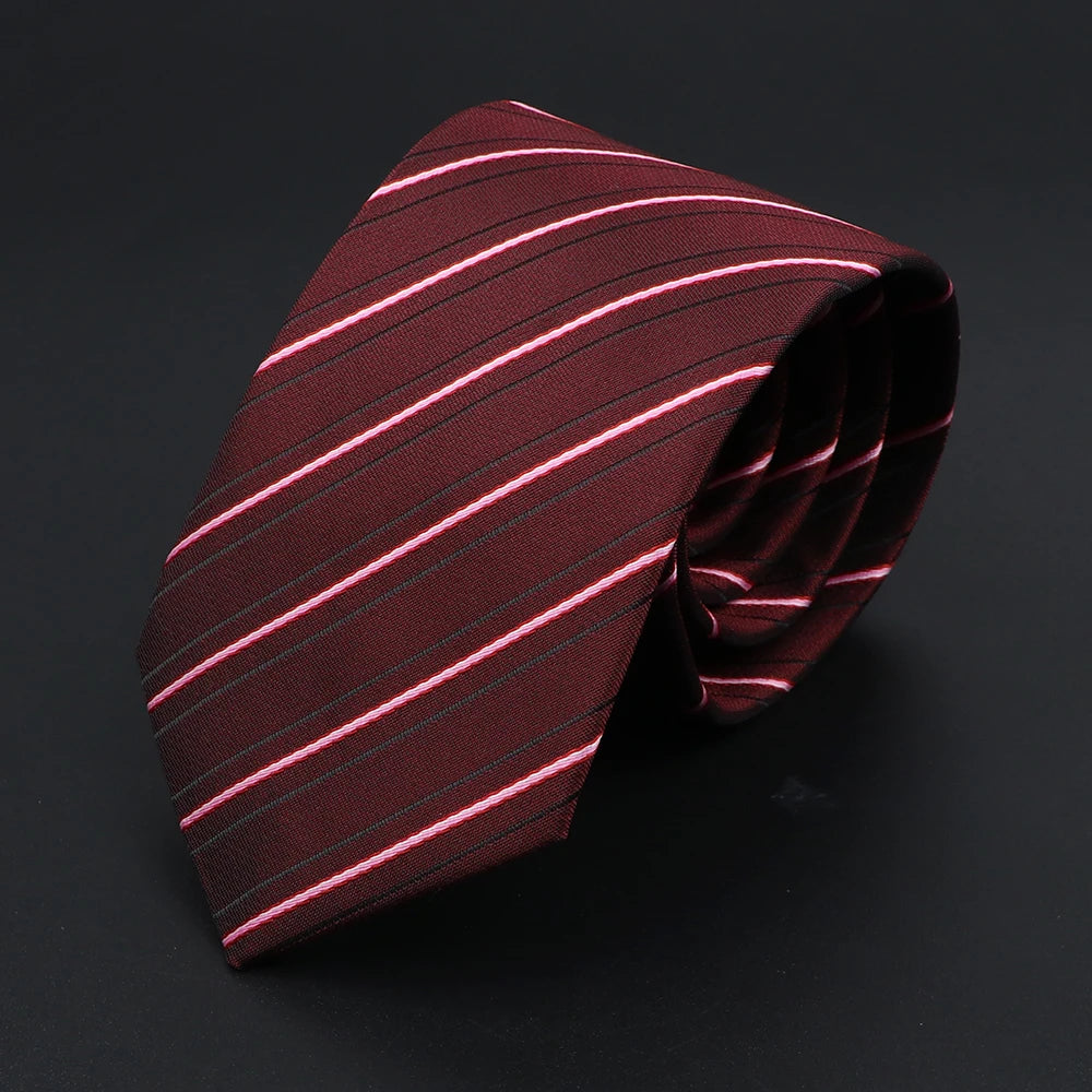 Herren Jacquard-Krawatte mit Punkten & Streifen – Klassische Polyester-Krawatte | Weiche Cravate in Blau, Schwarz, Rot & Rosa für Business & Alltag Kaufschwan® Bordeauxrot mit weißen Streifen