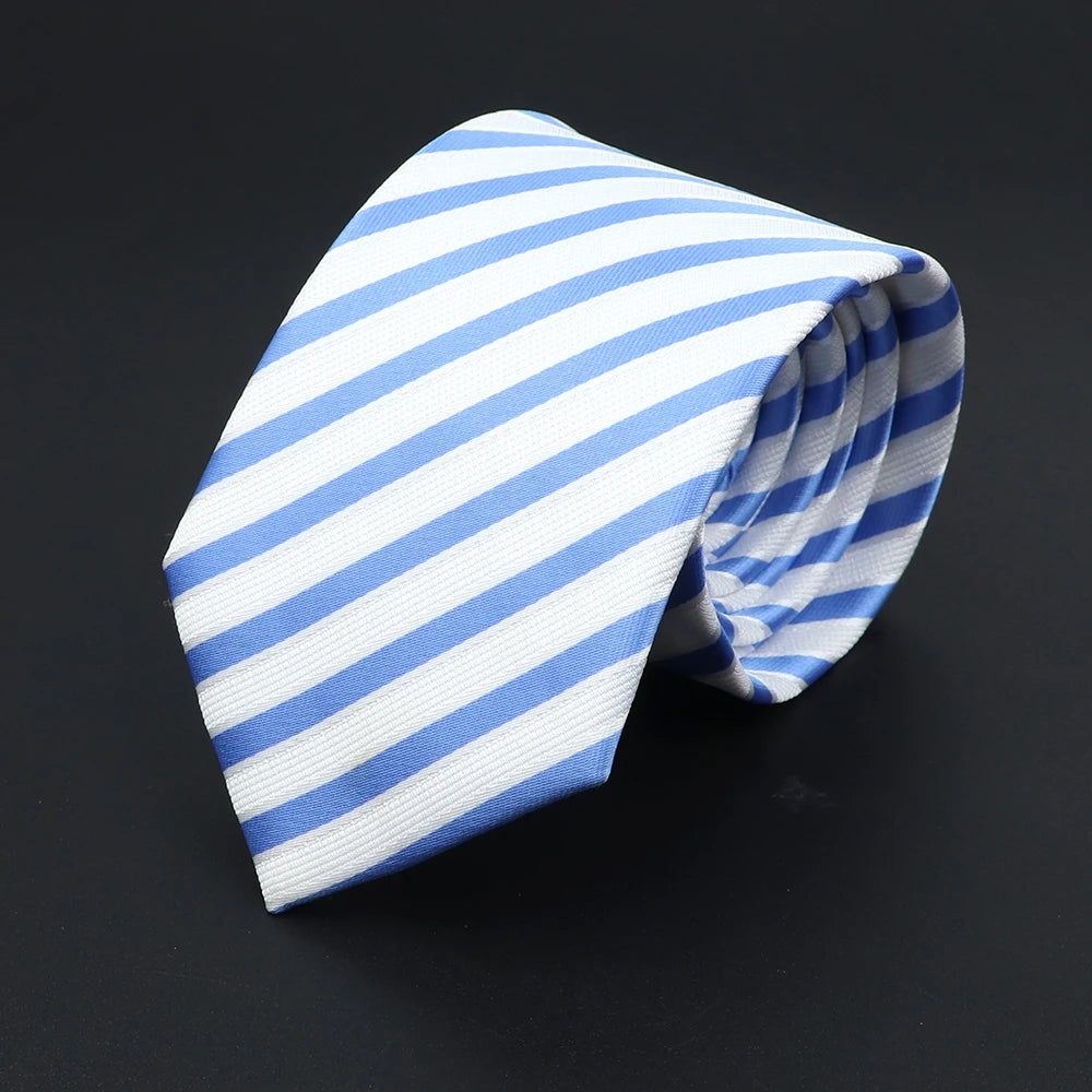 Herren Jacquard-Krawatte mit Punkten & Streifen – Klassische Polyester-Krawatte | Weiche Cravate in Blau, Schwarz, Rot & Rosa für Business & Alltag Kaufschwan® Hellblau mit weißen Streifen