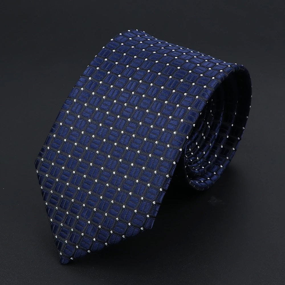Herren Jacquard-Krawatte mit Punkten & Streifen – Klassische Polyester-Krawatte | Weiche Cravate in Blau, Schwarz, Rot & Rosa für Business & Alltag Kaufschwan® Dunkelblau mit rotem Muster