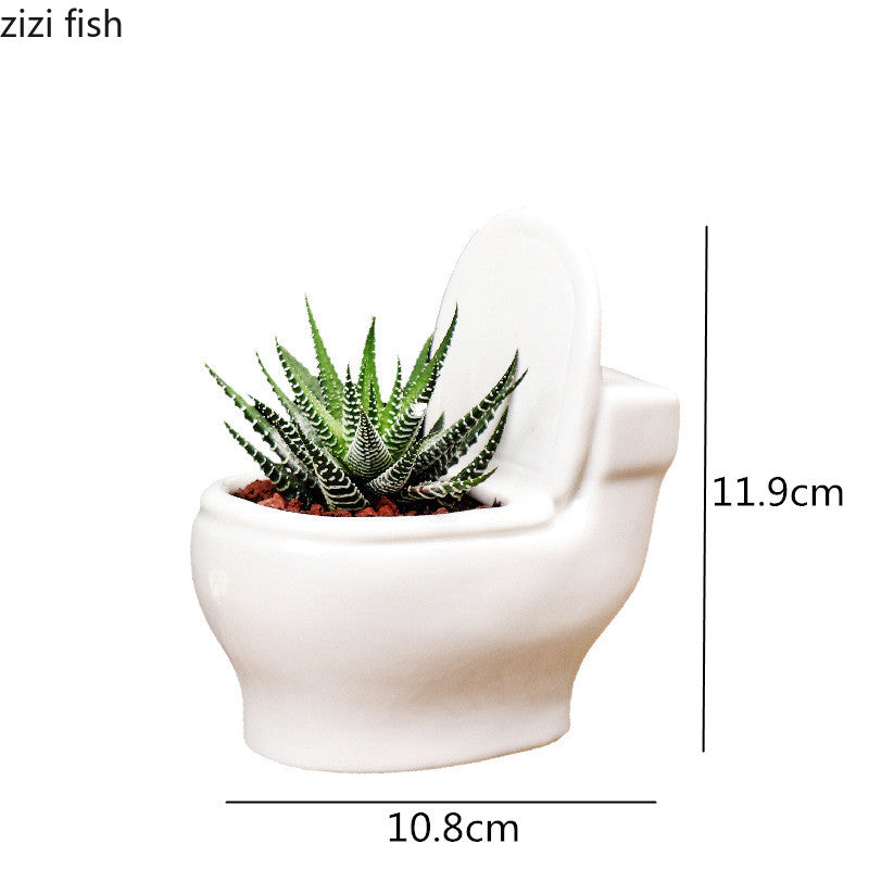 Weiße Keramik Sukkulenten Vase – Kreativer Blumentopf in Toilettenform | Dekorativer Pflanztopf Garten Zubehör Kaufschwan®