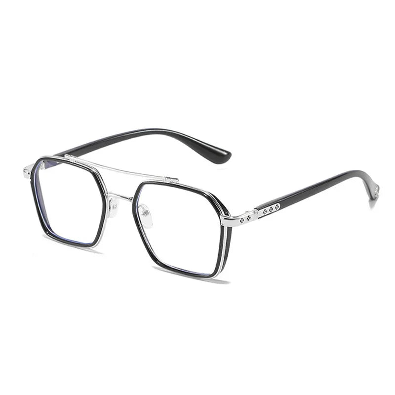 NEW Double Bridge Square Anti-blue Light Glasses Women Men Vintage Transparent Computer Glasses Oversize Frame Eyeglasses Kaufschwan® Schwarz Silber
