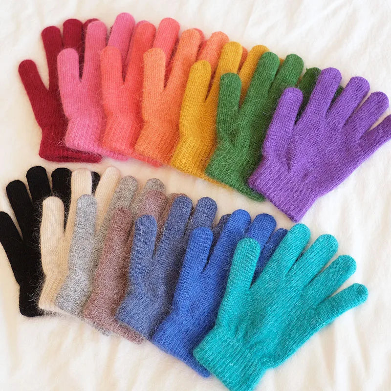 bunte handschuhe Bunte Strickhandschuhe – Damen Winter Fäustlinge mit Fell