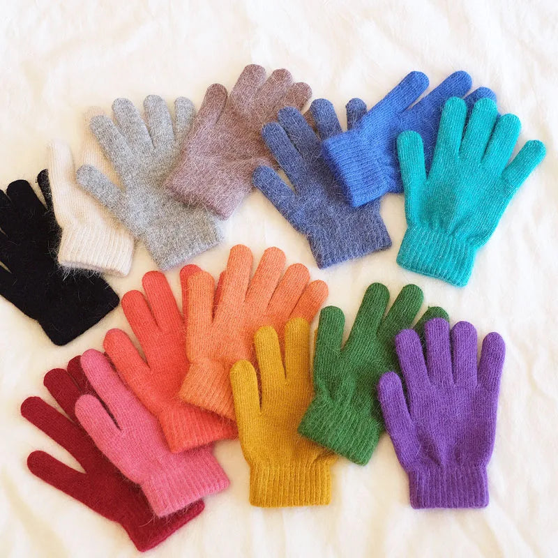 Bunte Strickhandschuhe – Damen Winter Fäustlinge mit Fell | Flauschige Warme Handschuhe für Frauen & Mädchen Kaufschwan®