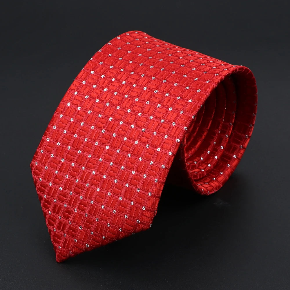 Herren Jacquard-Krawatte mit Punkten & Streifen – Klassische Polyester-Krawatte | Weiche Cravate in Blau, Schwarz, Rot & Rosa für Business & Alltag Kaufschwan® Leuchtend Rot