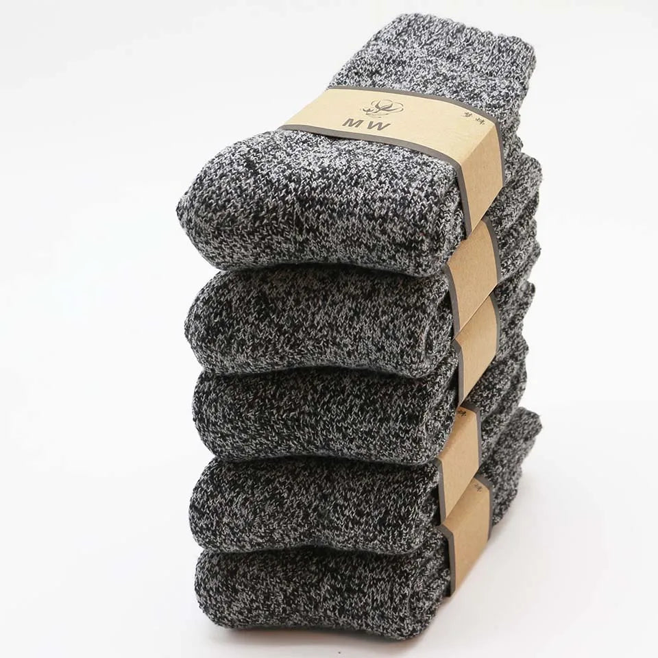 5 Paare Herren Merinowoll-Wintersocken | Extra Dicke Warme Harajuku Retro Schneesocken | Hochwertige Antifrost-Socken Kaufschwan® Schwarz EUR 40-46