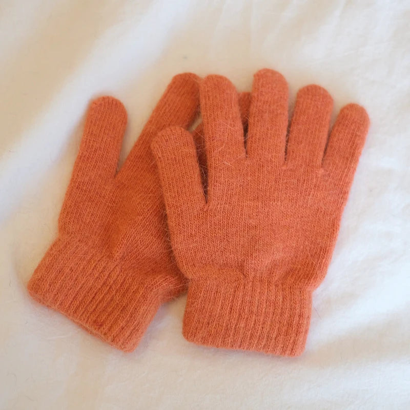 Bunte Strickhandschuhe – Damen Winter Fäustlinge mit Fell | Flauschige Warme Handschuhe für Frauen & Mädchen Kaufschwan® Orange Einheitsgröße