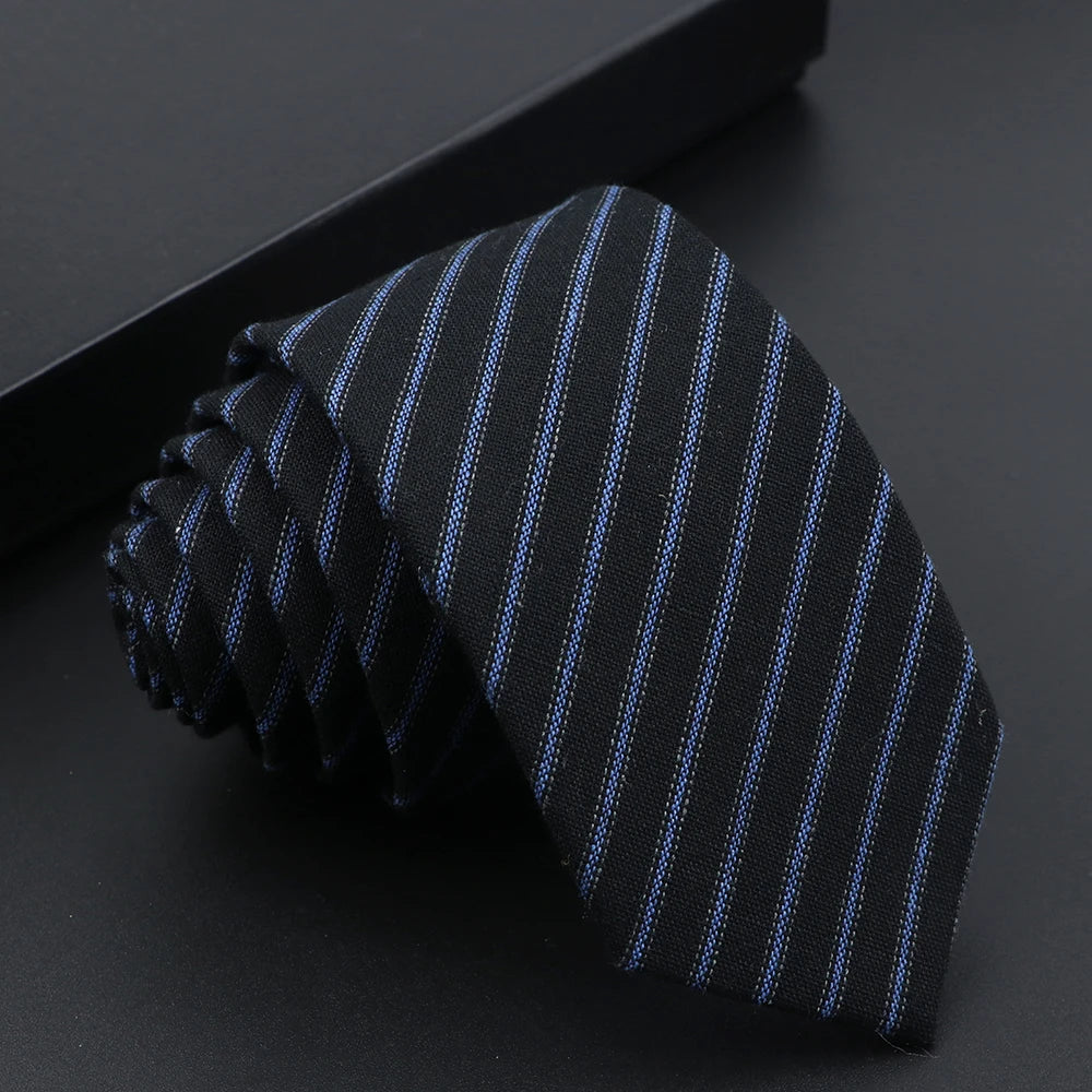 Herren Schmale Baumwollkrawatte – Handgefertigte 100% Baumwolle Krawatte | Uni & Gestreift für Business, Anzug & Formelle Anlässe Kaufschwan® Schwarz mit grauen Streifen