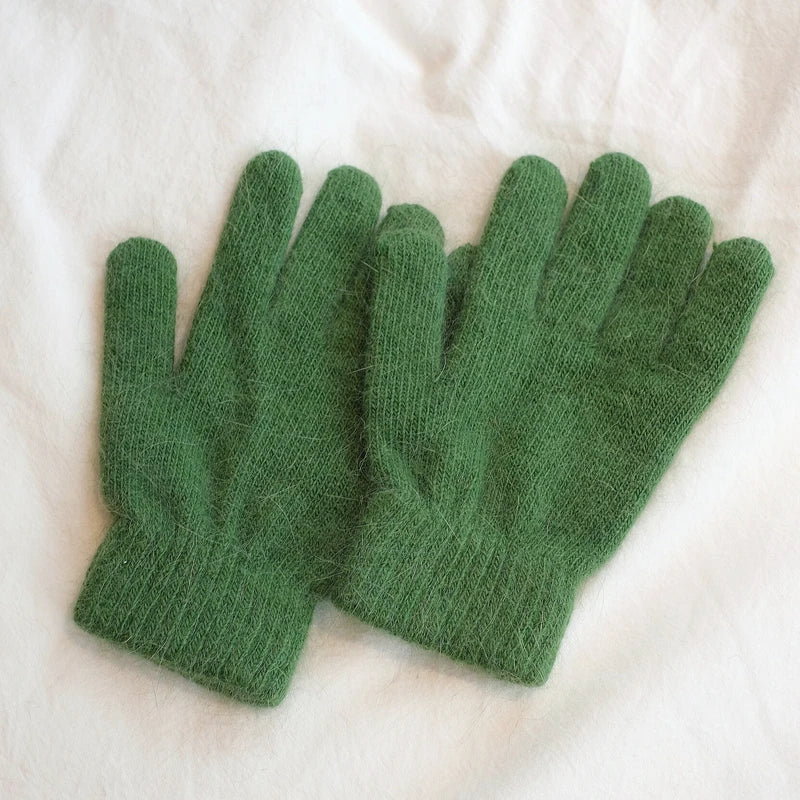 Bunte Strickhandschuhe – Damen Winter Fäustlinge mit Fell | Flauschige Warme Handschuhe für Frauen & Mädchen Kaufschwan® Grün Einheitsgröße