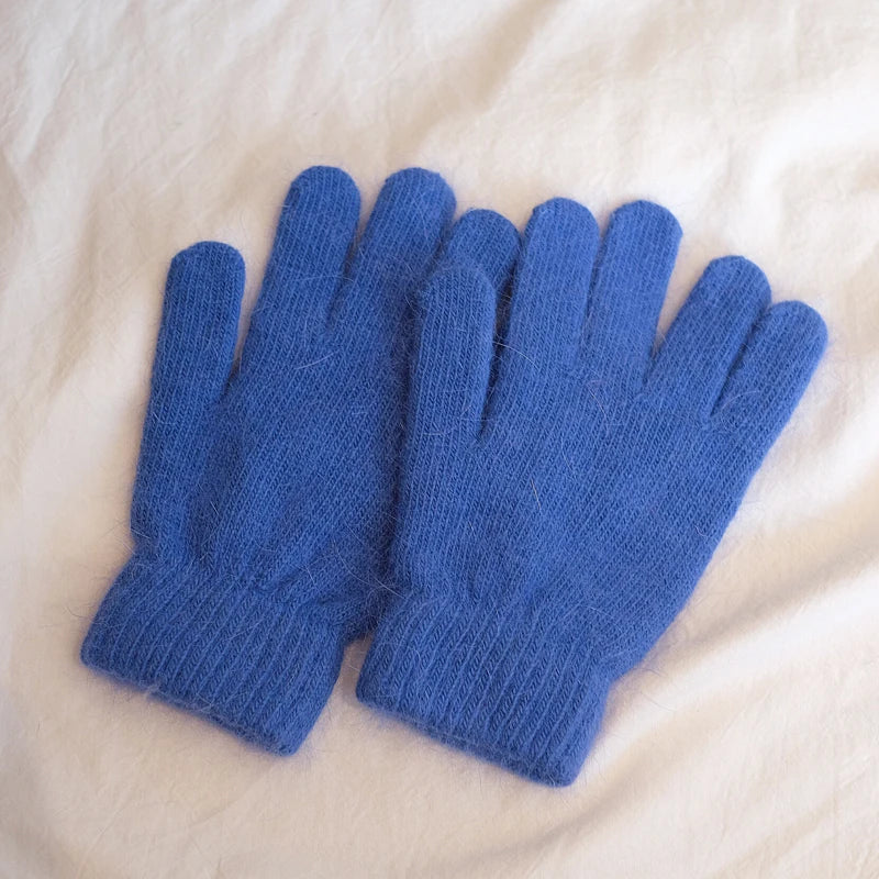 Bunte Strickhandschuhe – Damen Winter Fäustlinge mit Fell | Flauschige Warme Handschuhe für Frauen & Mädchen Kaufschwan® Königsblau Einheitsgröße