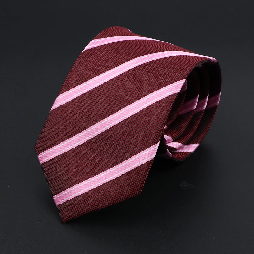 Herren Jacquard-Krawatte mit Punkten & Streifen – Klassische Polyester-Krawatte | Weiche Cravate in Blau, Schwarz, Rot & Rosa für Business & Alltag Kaufschwan® Rot mit weißen Streifen