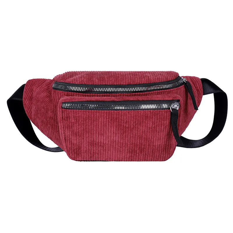 Cord Gürteltasche – Damen Designer Brusttasche | Modische Reise Hüfttasche & Sport Handy Waist Pack Kaufschwan® Rot