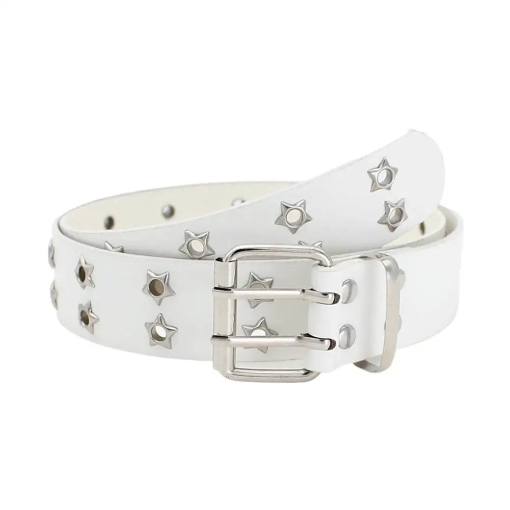 Nieten Gürtel – Hollow-Out Punk Gürtel mit Doppel Dornschließe | Hüftgürtel aus PU-Leder für Damen & Herren