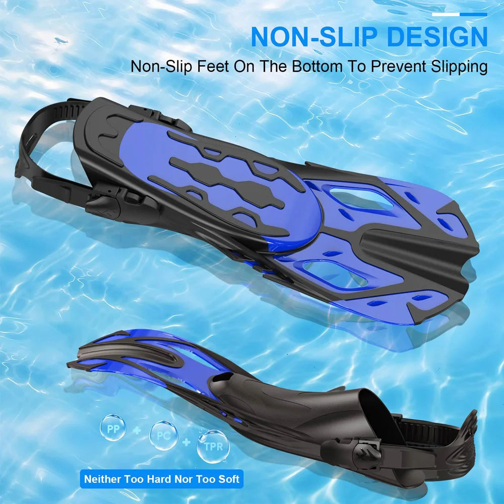 Schnorchelflossen | Verstellbare Schnallen | Kurze Silikon Schwimmflossen | Offene Ferse Tauchschuhe für Anfänger Kaufschwan®