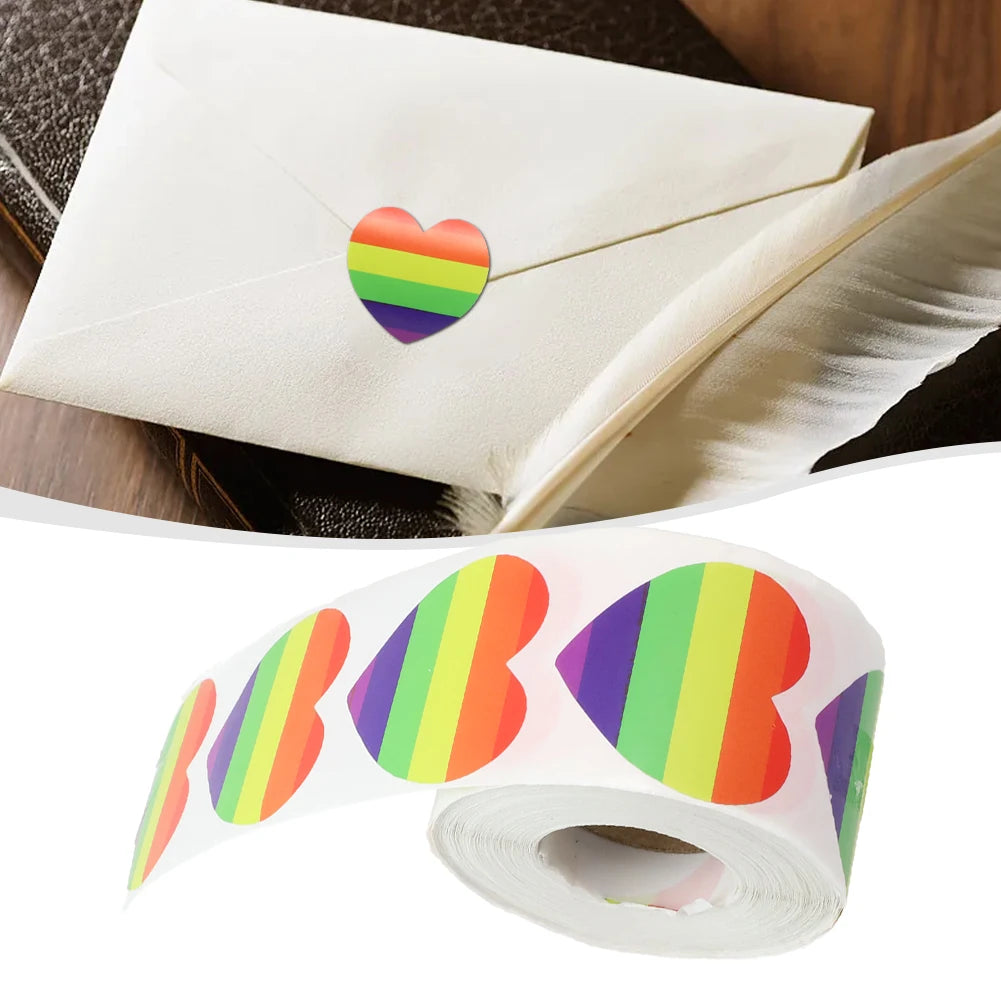 500 Stück Pride Aufkleber – Regenbogen Herz & Quadrat Etiketten | 3,8cm/2,5cm Klebeaufkleber für Tasse, Tasche, Vase & DIY-Dekoration