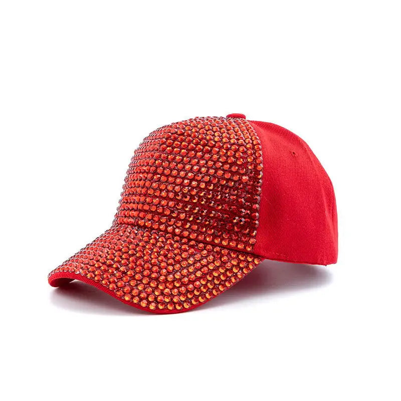 Damen Rhinestone Baseballkappe | Sommer & Herbst Sonnenhut für Damen | Koreanischer Stil Fashion Hip-Hop Reise Kappe Kaufschwan® Rot