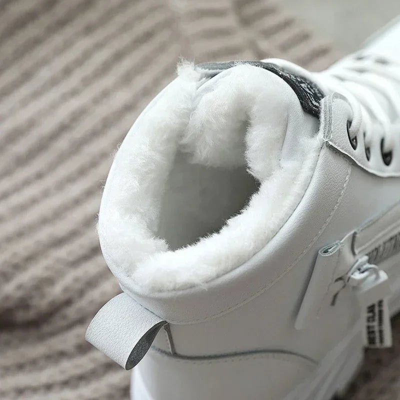Damen Winter Schneestiefel – Warme High-Top Plateau Sneakers | Kunstfell Gefütterte Knöchelstiefel Größe 45