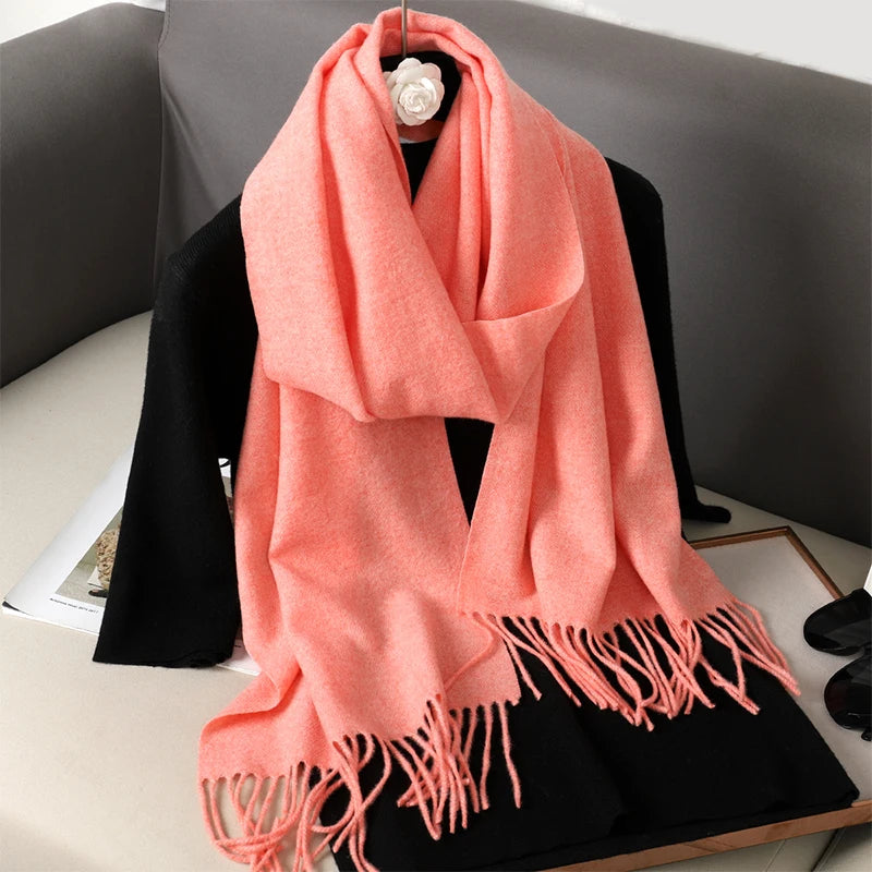 Bunte Winter Schals für Damen | Langer Kaschmir-Optik Wärmeschal | Einfarbig Hijab, Umschlagtuch & Pashmina Kopftuch