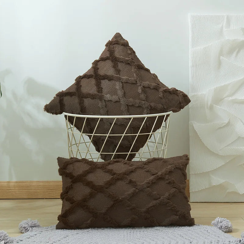 Weiche Plüsch-Wollkissenbezüge | Luxus Stil Kissenhüllen | Europäische Dekoration für Sofa & Schlafzimmer | Creme & Khaki Weihnachten Kaufschwan® Kaffee 2 30x50cm 1pcs cover