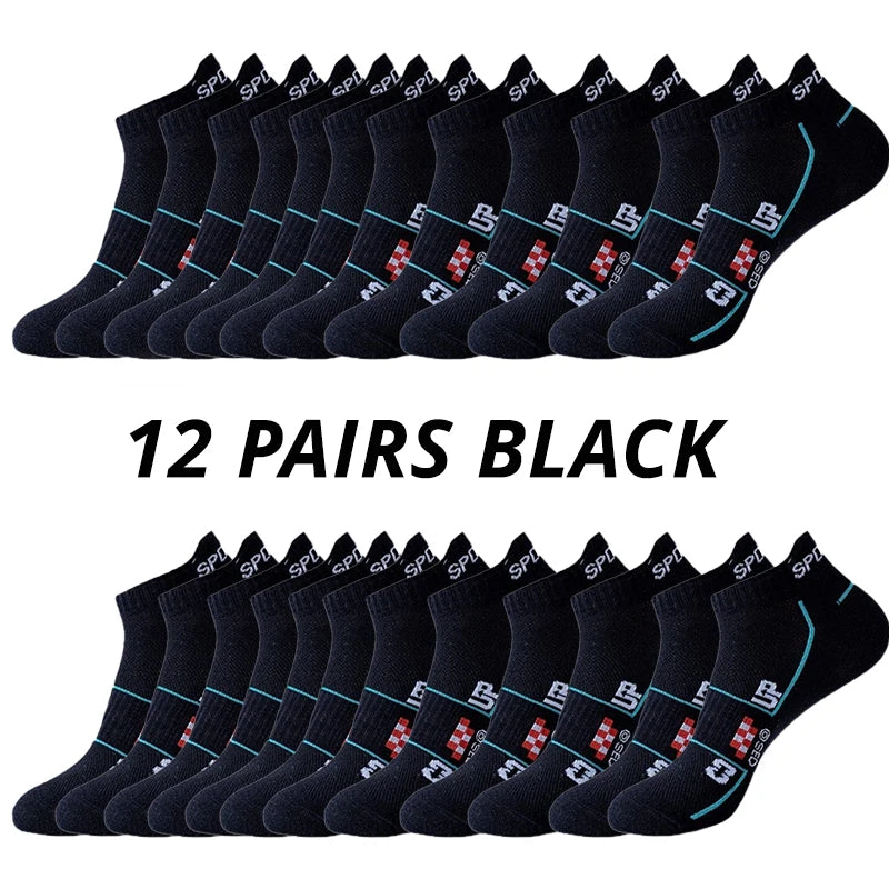 6/12 Paare Herren Sportsocken Mesh Laufsocken | Atmungsaktiv Feuchtigkeitsableitend Kurzsocken mit Öhrchen | Ganzjahres Partner-Socken Kaufschwan® 12 Paare Schwarz Einheitsgröße