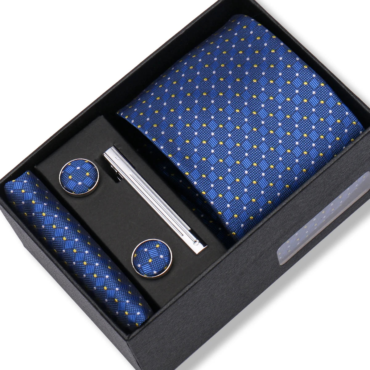 Herren Jacquard-Krawatten-Set 8 cm – Elegante Krawatte mit Einstecktuch, Manschettenknöpfen & Krawattenklammer | Luxus-Geschenkbox für Hochzeit & Business