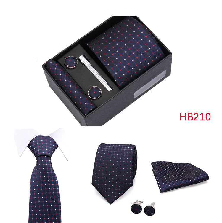 Herren Jacquard-Krawatten-Set 8 cm – Elegante Krawatte mit Einstecktuch, Manschettenknöpfen & Krawattenklammer | Luxus-Geschenkbox für Hochzeit & Business Kaufschwan®
