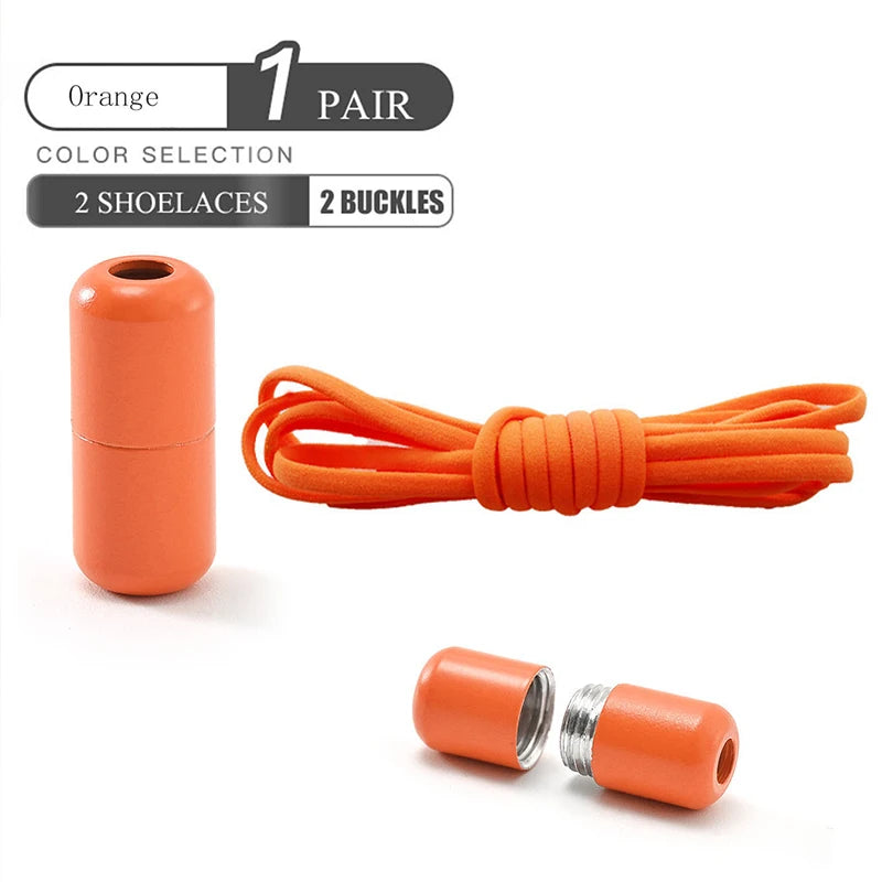 Elastische No-Tie Schnürsenkel – Halbkreis-Design mit Metallverschluss | Praktische Slip-On Laces für Kinder & Erwachsene Sneaker Kaufschwan® Orange 100cm