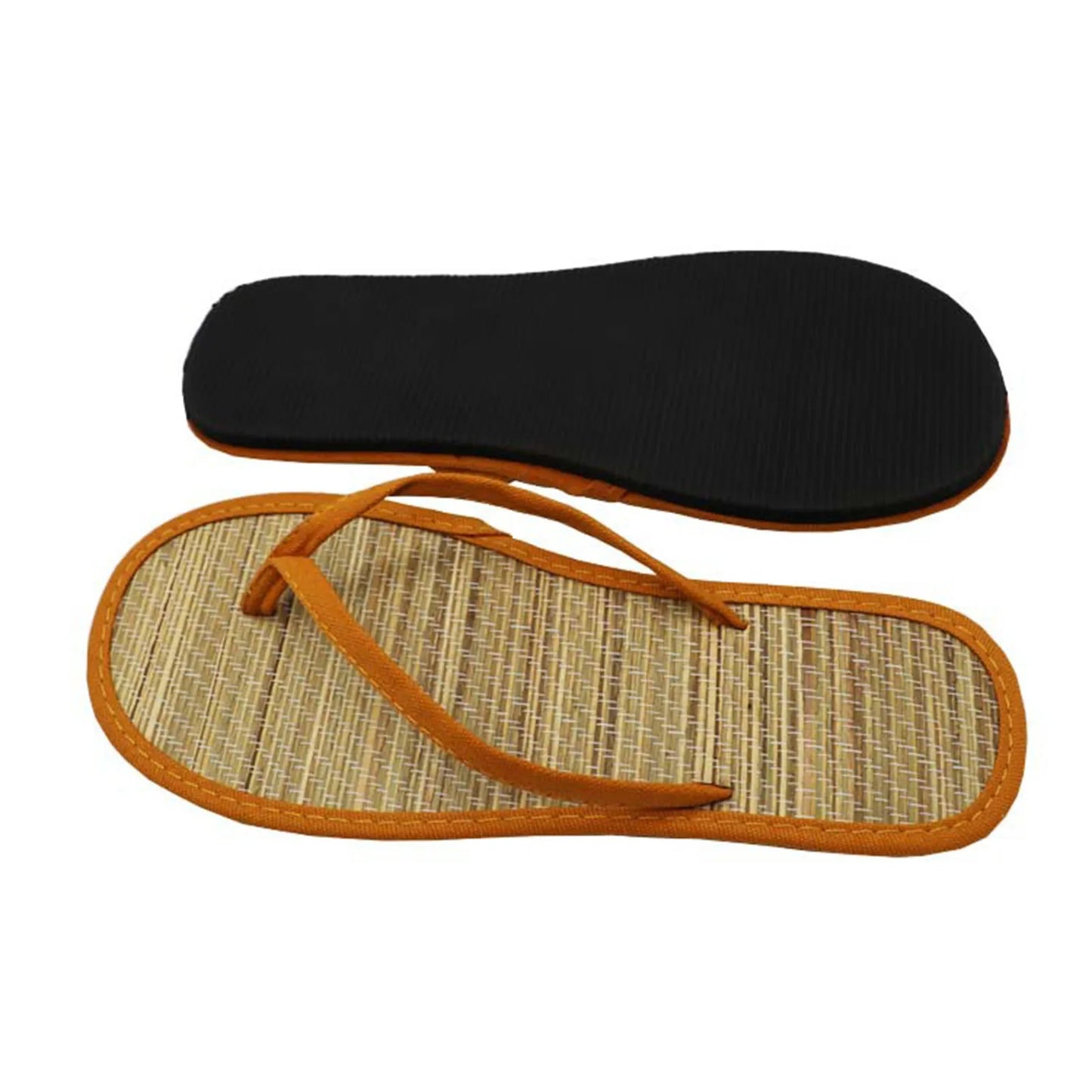 Damen Flache Flip-Flops | Bequeme Rutschfeste Bambus-Rattan Sandalen | Hausschuhe für Bad & Alltag