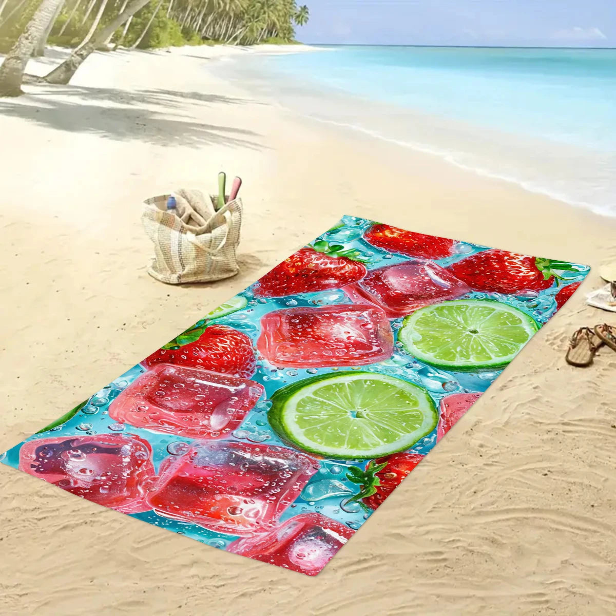 Großes Strandtuch mit Früchte-Print – Ultrafeines Mikrofaser Handtuch | Schnell Trocknend & Saugfähig für Strand, Urlaub & Camping