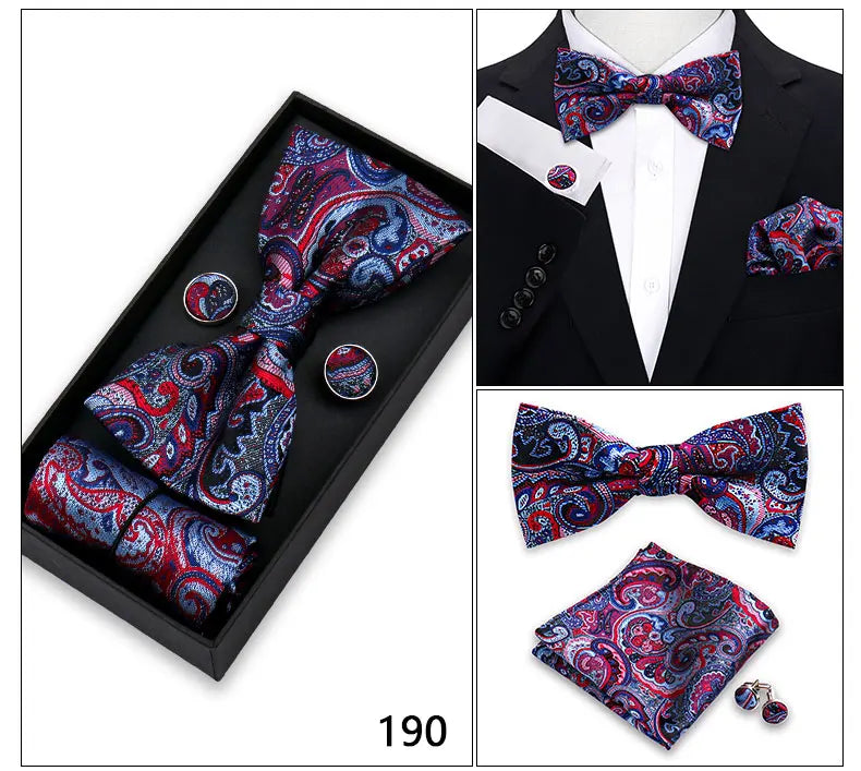 Herren Fliegen-Set – 3-teiliges Geschenkset mit Fliege, Einstecktuch & Manschettenknöpfen | Elegantes Rotes Accessoire für Business & Hochzeit