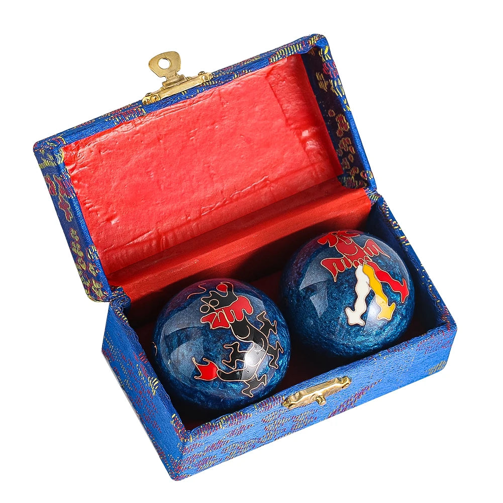 2 Stück Chinesische Drachen & Phönix Baoding-Bälle 47mm mit Klang – Handtherapie, Meditation & Stressabbau Gesundheitsbälle im Geschenkset Kaufschwan®