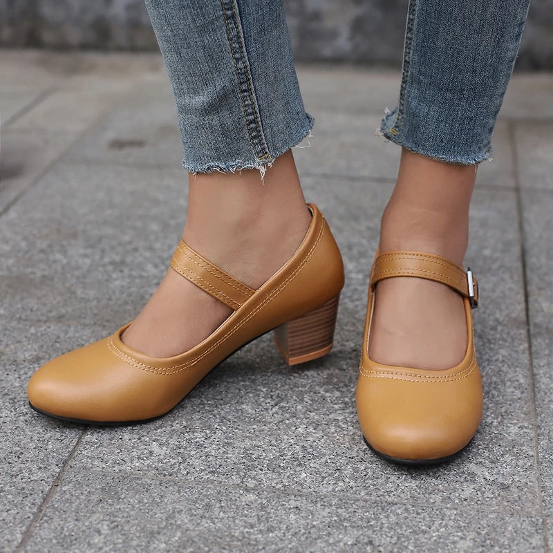 Damen Pumps mit Blockabsatz – Runde Spitze & 5 cm Absatz | Elegante Business-Schuhe für Büro & Karriere Kaufschwan®