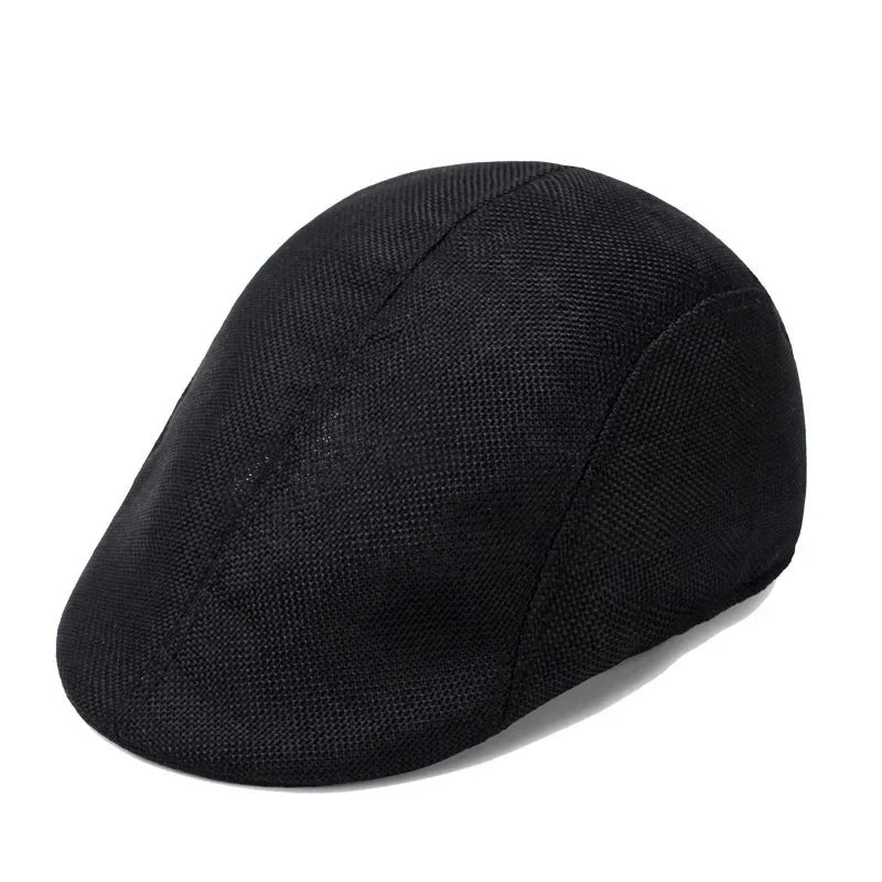 Herren Vielseitige Baumwoll-Leinen Barett Mütze | Frühling & Herbst Britische Retro Duckbill Cap | Atmungsaktive Maler Kappe Mode Accessoire Kaufschwan® Alle Werften Schwarz