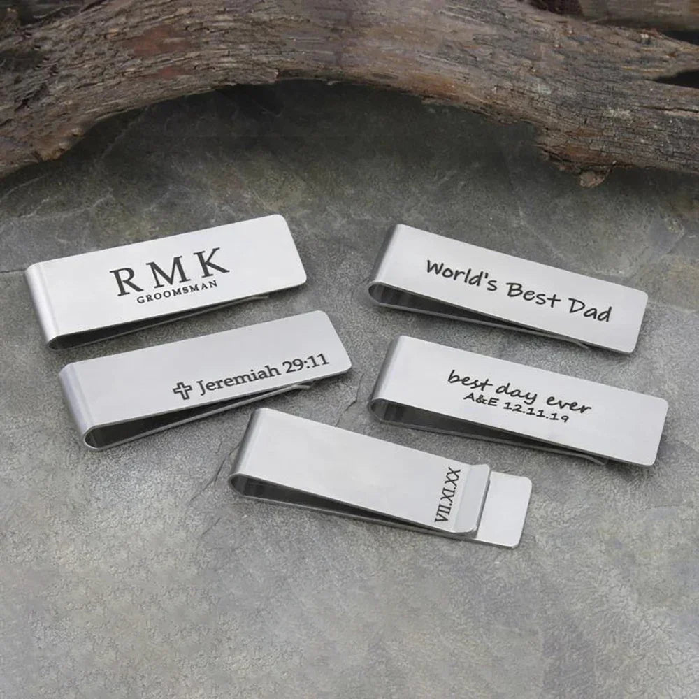 Personalisierter Geldclip – Mit Gravur von Name oder Logo | Metall-Kartenhalter & Portemonnaie-Clip für Herren | Weihnachts- & Familiengeschenk