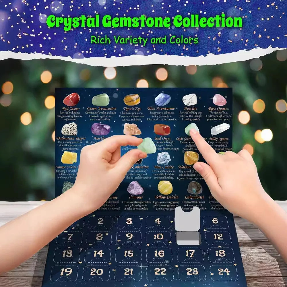 24-Tage-Weihnachts-Adventskalender mit Echten Natursteinen – Bunte Edelstein- & Schmuckstein-Sammlung zum Entdecken, Sammeln, Dekorieren & Verschenken