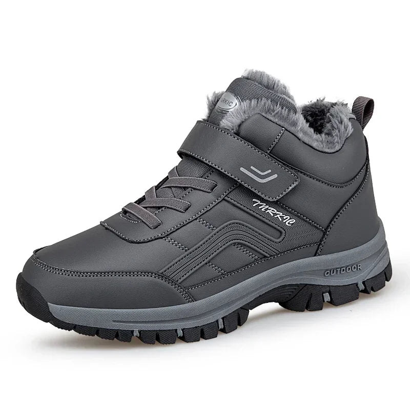 Herren Winterstiefel – Wasserdichte PU-Leder Schneestiefel | Gefütterte Rutschfeste Hohe Arbeits- & Freizeitschuhe Kaufschwan® Grau 39