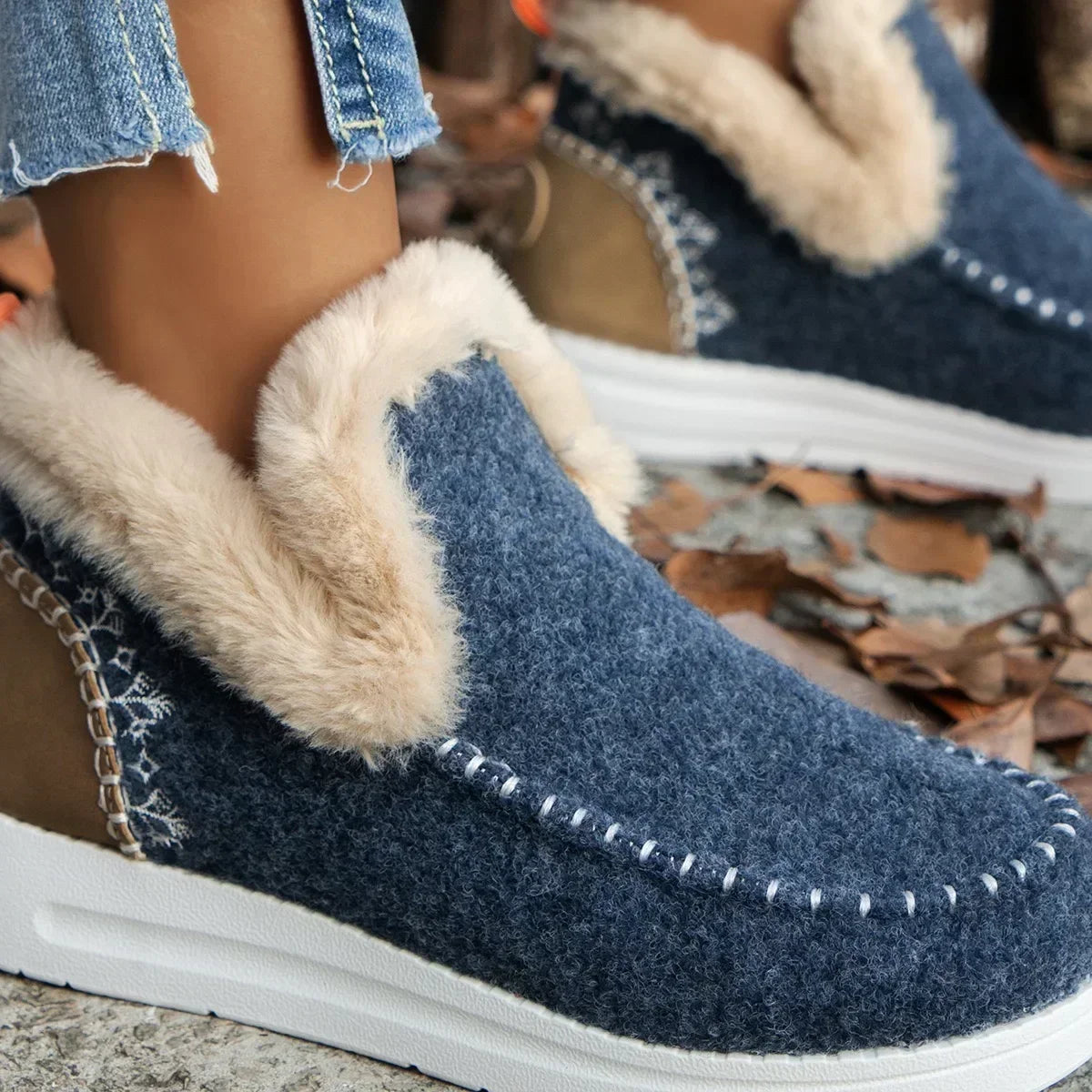 Damen Winterstiefel – Runde Zehenform Schneestiefel mit Kunstfell Futter | Flache Kurzschaft Stiefel mit Warmem Fleece für Damen
