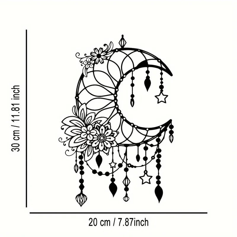 Elegantes Gothisches Mond & Blumen Metall Wandbild – Modernes Hängedekor