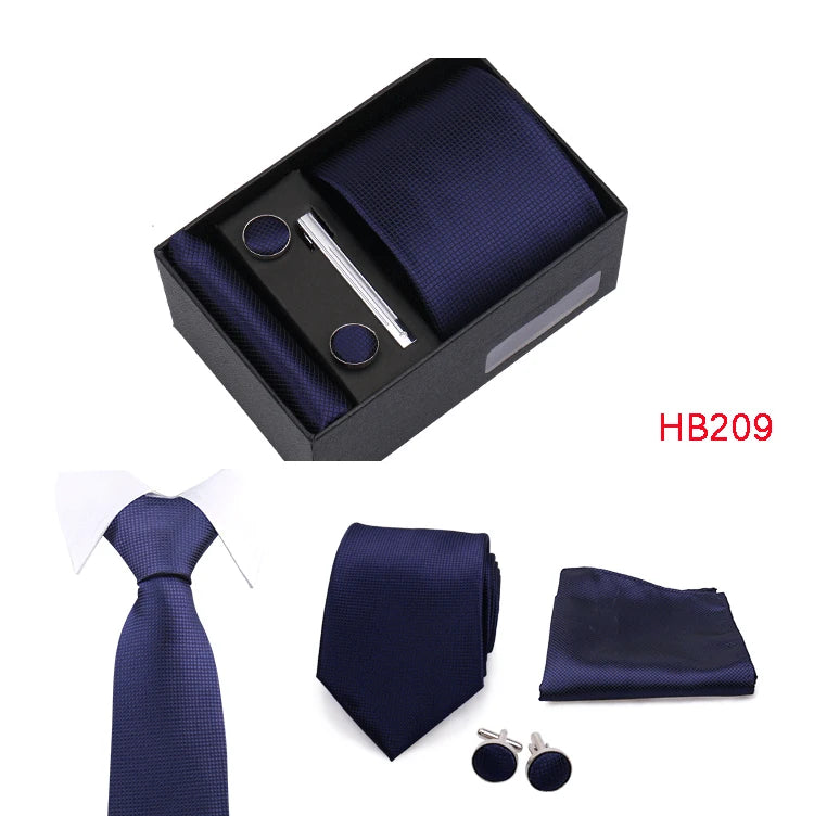 Herren Jacquard-Krawatten-Set 8 cm – Elegante Krawatte mit Einstecktuch, Manschettenknöpfen & Krawattenklammer | Luxus-Geschenkbox für Hochzeit & Business Kaufschwan®