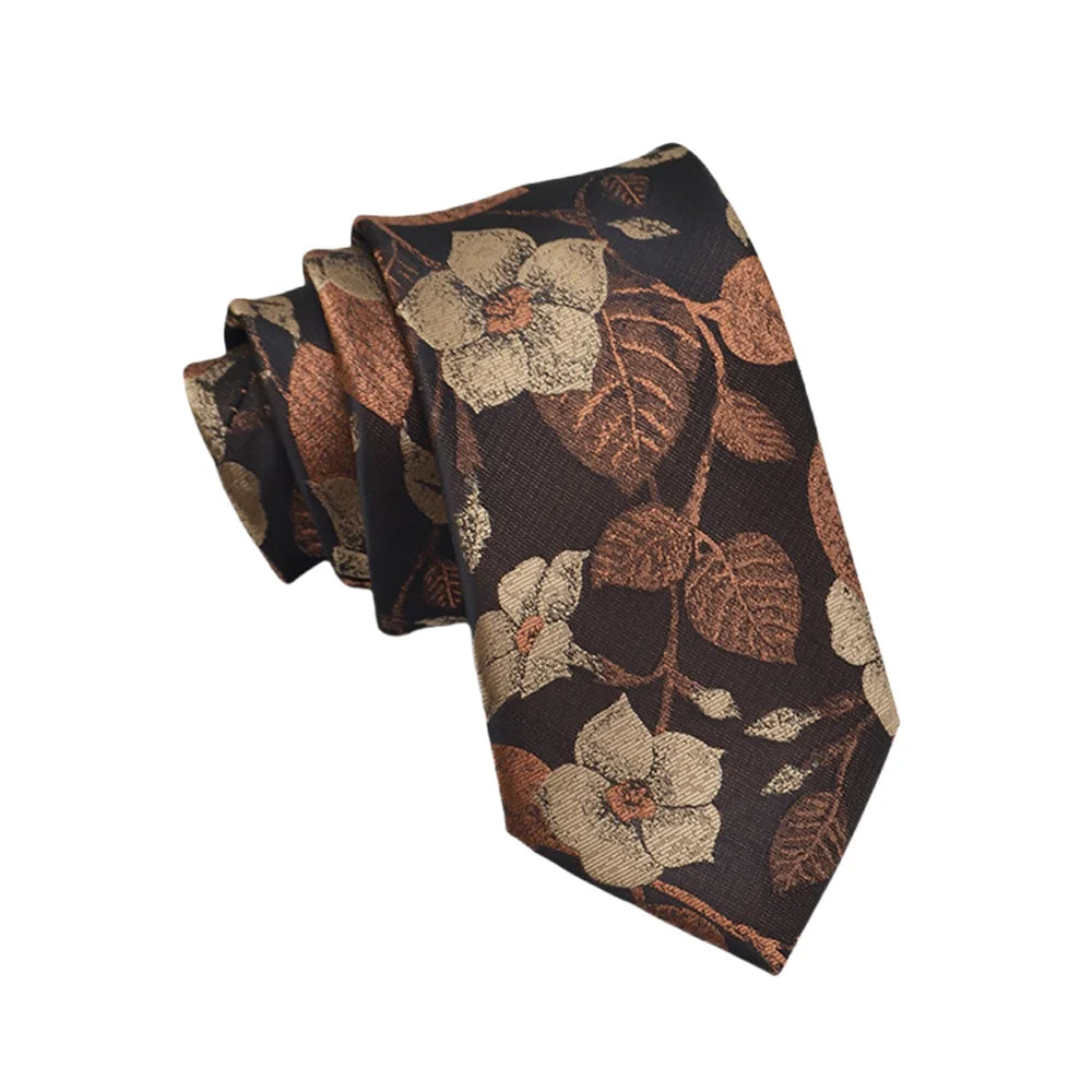 Herren Jacquard-Krawatte 8 cm – Hochwertige Krawatte mit Punkt- & Blumenmuster | Elegantes Accessoire für Business, Büro & Hochzeit Kaufschwan® Braun gemustert