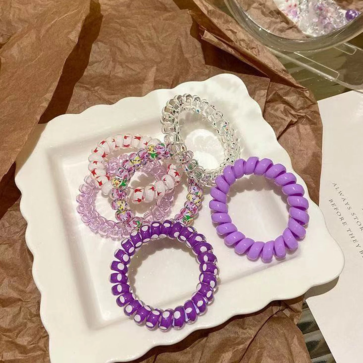 6 Stück Telefonkabel-Haargummis | Hoch-Elastische Weiche Spiral-Pferdeschwanzhalter für Damen & Mädchen | Ohne Knick Haar-Accessoires Kaufschwan® 6er Set 3