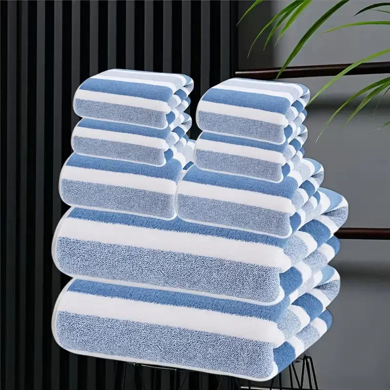 8-teiliges Gestreiftes Badetuch Set – Ultraweich, Hochsaugfähig & Fusselfrei | Fünf-Sterne Hotelqualität Handtücher Kaufschwan® Blau 8 Stück