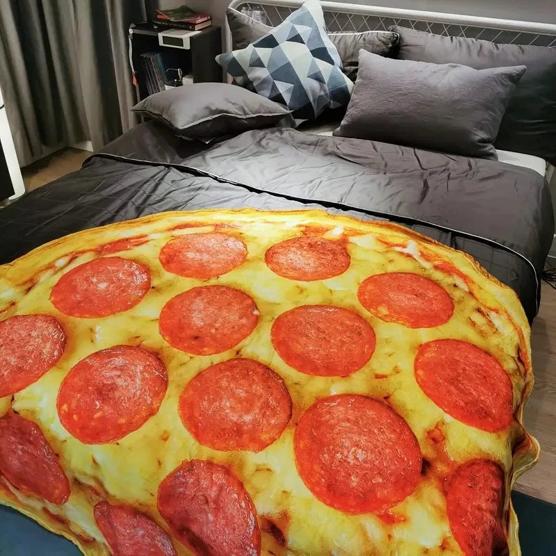 Weiche & Warme Pizza Flanell Decke – Runde Kuscheldecke für Sofa, Bett, Büro, Camping & Reisen Kaufschwan®