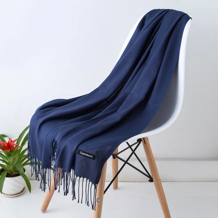 Damen Pashmina Schal | Weich wie Kaschmir | Warmer Winter Schal, Reise- & Büro-Accessoire Kaufschwan® Dunkelblau 70x200CM