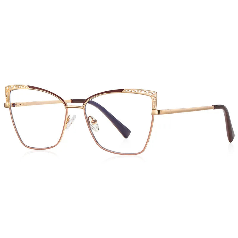 Cat-eye Anti-blue Light Glasses With Plain Face And Metal Frame 99007 Kaufschwan® Brown